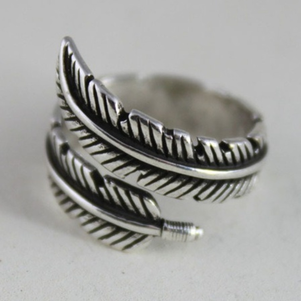 Feather Open Adjustable Stirling Silver Ring